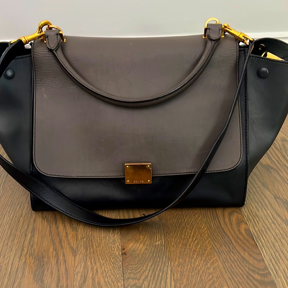 Celine Black and Gray Leather Bag